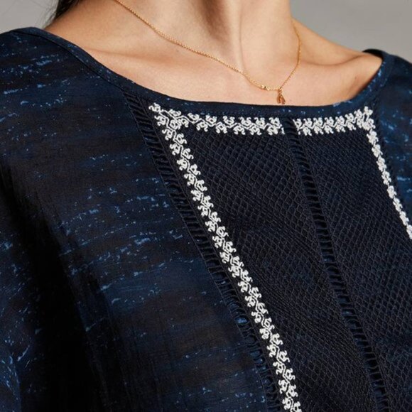 Anthropologie Pilcro Orchid Embroidered Top in Blue Motif Size Medium - Picture 4 of 13